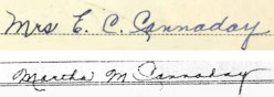 Martha had lovely penmanship. She never remarried and was Mrs. E. C. Cannaday until the day she died. (Top, c, 1946; bottom c. 1956)