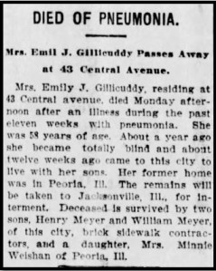 Emily's obituary, from the Oshkosh [Wisconsin] Daily Northwestern. Tuesday, August 13, 1901.