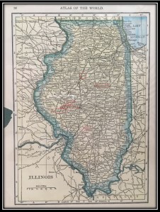 Emily lived here. And here. And here. The Myers family moved fairly frequently, not settling any one place for long before moving again. Click here for a full-screen version of this old Illinois map.