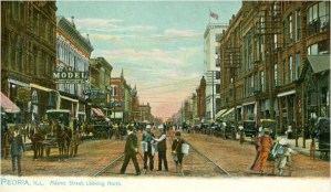 The view from Liberty Street toward Fulton. On the right is the awning of the Fey Hotel at 226-28 So. Adams. The structure, built in 1885 and converted into a hotel in 1892, would have been a part of Emily's daily landscape during her years on Liberty Street.